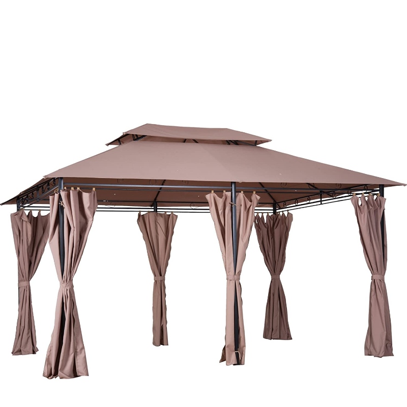 Outdoor 10 'x 13' 2-Tier Metallrahmen Pavillon mit Vorhängen für Patio