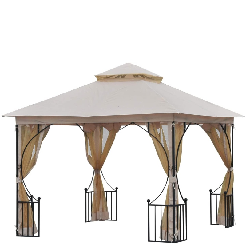10 'x 10' Stahl-Gartengarten-Pavillon-Baldachin mit Maschennetzwänden und einem Dach, das gegen UV-Strahlen beständig ist