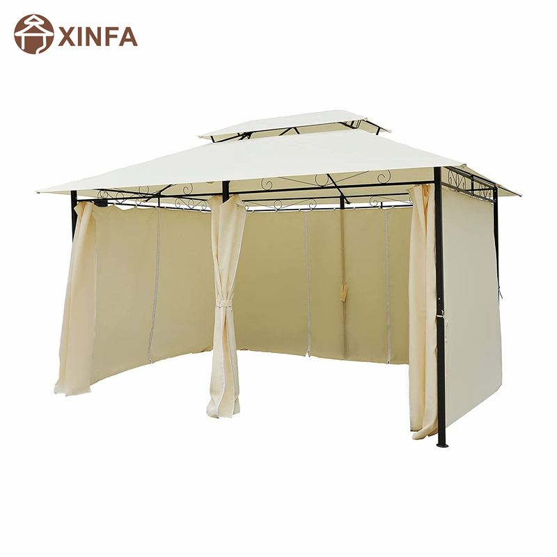 10 \\\\ \'x 13 \\\\\' Outdoor Soft Top Gavebo Pergola mit Vorhängen, 2-stufiger Stahlrahmen Pavillon für Terrasse, Creme weiß