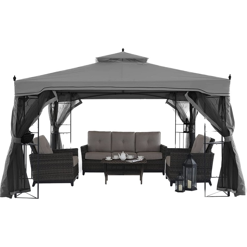 10 \\\\ \'x 10 \\\\\' Stahl im Freien Terrasse Gavoon Garten Baldachin mit abnehmbaren Netzvorhängen Beige Top Tuch