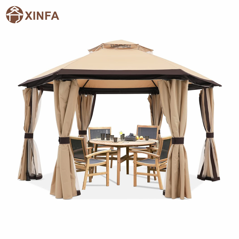 10 \\\\ \'x10 \\\\\' Pavillons für Patios im Freien Hexagonal Pavillebo mit Netz- und Datenschutzvorhängen