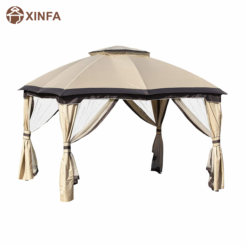 12 \\\\ \'x 10 \\\\\' 2-Level-Outdoor-Pavillon-Baldachin-Zelt für Terrasse mit Reißverschluss-Maschen-Seitenwänden, Beige