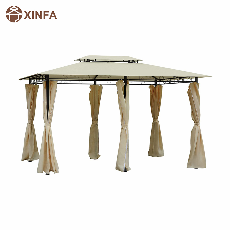 10 \\\\ \'x 13 \\\\\' Outdoor Soft Top Gavebo Pergola mit Vorhängen, cremefarbener weißer 2-stufiger Stahlrahmenpavillon für Terrasse